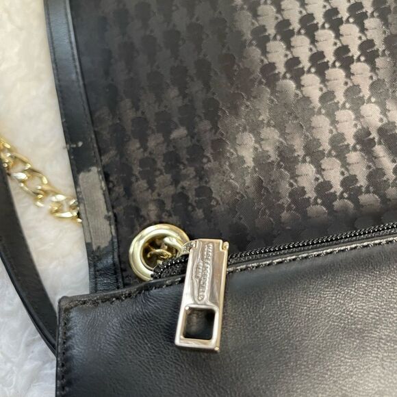 Karl Lagerfeld Purse Womens Black Quilted Shoulder Bag Gold tone Chain Strap - Picture 14 of 16